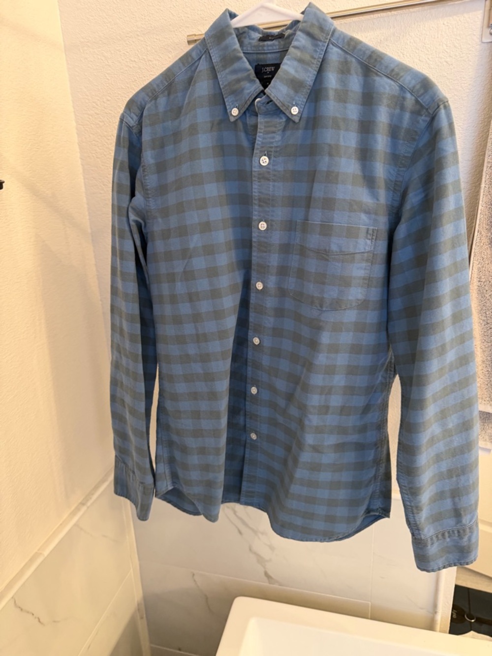 J. Crew Men's Light Blue Checked Button-Down Shirt